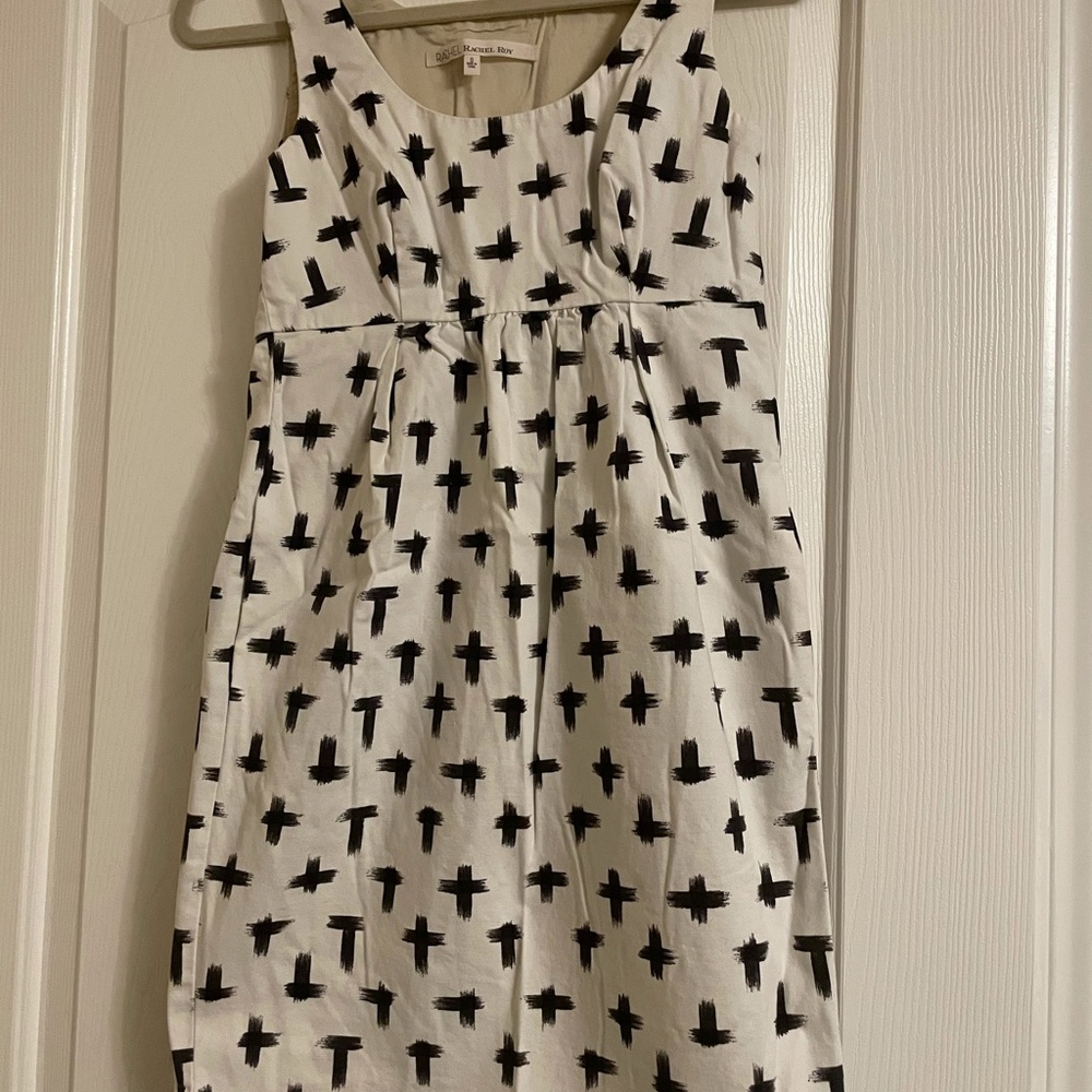 Rachael Roy ivory and navy patterned dress